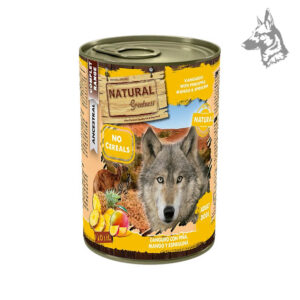 Comida húmeda Natural Greatness para perros adultos, receta exótica sin cereales con canguro, piña, mango y espirulina. Alimento hipoalergénico de alta calidad.