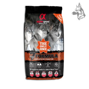 Bolsa de pienso Alpha Spirit 7 Days Formula, una receta nutritiva con carne fresca y sin gluten, diseñada para la alimentación diaria de perros de todas las razas.