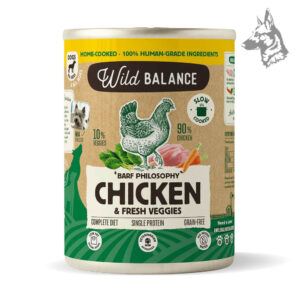 Pollo Filosofía BARF Wild Balance Lata 400g - Alimento húmedo para perros con 90% pollo y 10% verduras, sin cereales, cocinado al vapor y formulado por veterinarios.