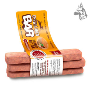 Pack de barritas de colágeno con mantequilla de maní, una alternativa natural y libre de granos para el cuidado dental y articular de tu perro.