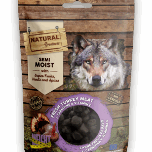 Natural Greatness Semi Moist Bits Weight Control para perros, snacks semihúmedos con carne fresca de pavo, L-carnitina y vitamina C, sin cereales
