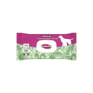 Toallitas húmedas Inodorina con clorhexidina para perros y gatos, limpieza e higiene antibacteriana del pelaje, paquete de 40 unidades