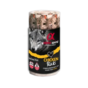 Ristra de sticks Alpha Spirit Chicken Sticks – complemento con pollo y pescado para perros.