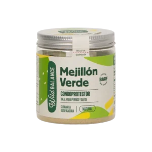 Bote de suplemento natural Wild Balance Mejillón Verde, condoprotector en polvo para perros y gatos de todas las edades.