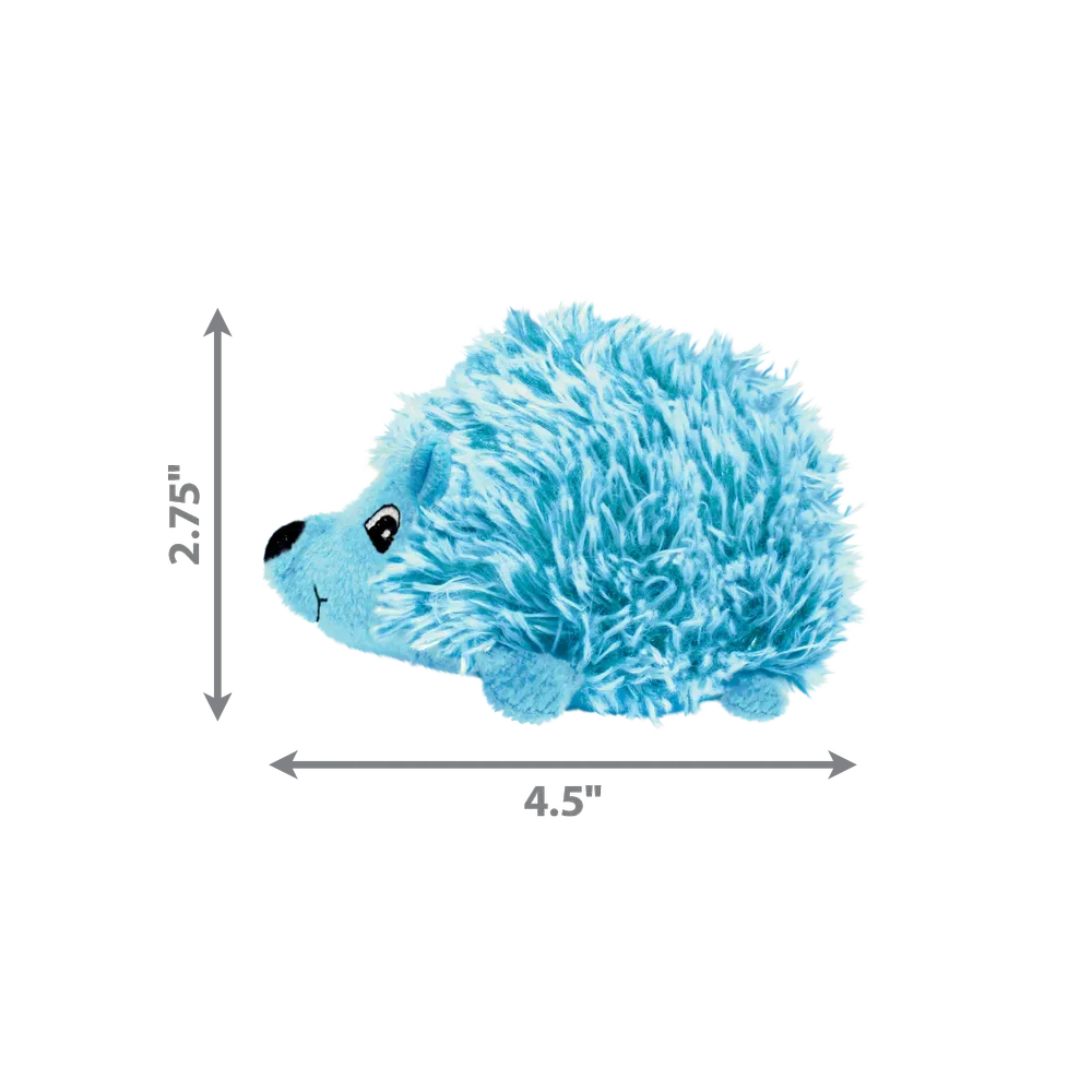 Erizo azul KONG Comfort HedgeHug Puppy para cachorros con medidas 4.5 x 2.75 pulgadas.