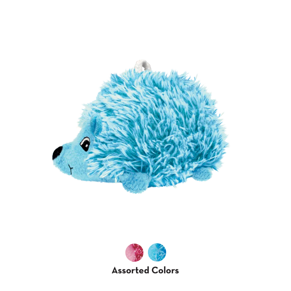 Comparativa de tamaños KONG Comfort HedgeHug Puppy azul y rosa para cachorros.