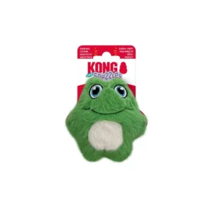 Peluche KONG Snuzzles en forma de rana verde con ojos grandes y panza blanca.