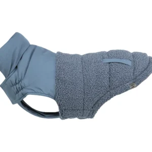Abrigo para perro modelo Ajou en talla M color azul, con forro tipo borrego y cierre en el pecho