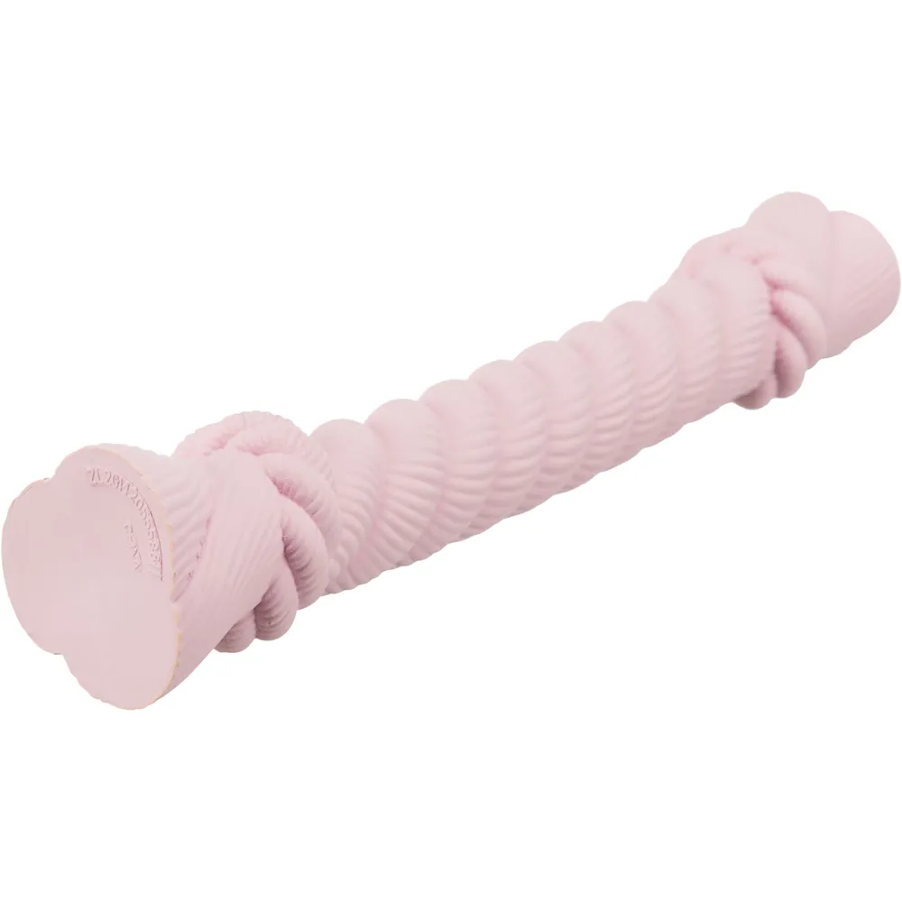 Cuerda para perros Trixie Junior de látex rosa, vista en ángulo, 30 cm, con textura crujiente