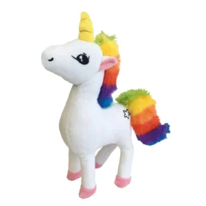 Juguete de peluche para perro con forma de unicornio blanco y melena arcoíris