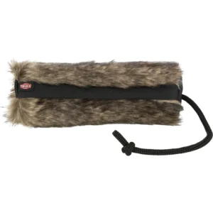 Senuelo recargable para perros, formato cilindro 6 × 20 cm, imitación piel de conejo negro con asa, juguete de entrenamiento