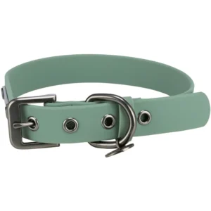 Collar para perro Trixie de PVC en color verde menta, con hebilla metálica, anilla de sujeción y ojales reforzados, ideal para uso diario.