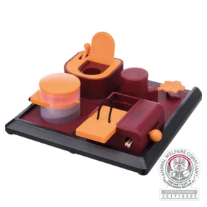 Juego de inteligencia para perros Dog Activity Puzzle Box Nivel 2 con múltiples retos interactivos de colores rojo y naranja para encontrar premios.