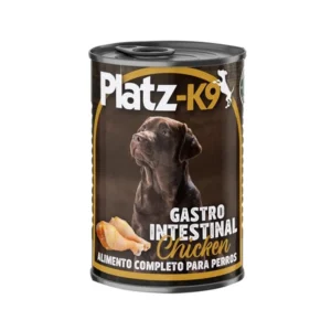 Lata de alimento húmedo Platz-K9 Gastrointestinal sabor pollo para perros con sensibilidad digestiva.