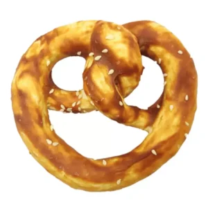 Snack para perro en forma de pretzel con colágeno y sabor a salmón, premio crujiente y saludable para masticar.