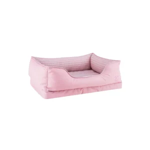 Cama cuna acolchada para perros Freedog en color rosa claro con laterales elevados y base confortable, ideal para descanso cómodo de perros pequeños y medianos.