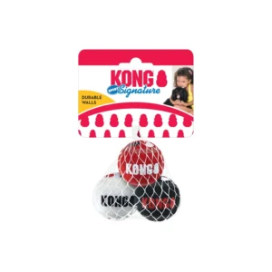 Pack de pelotas para perros KONG Signature con alta resistencia y durabilidad, ideales para lanzar y morder.