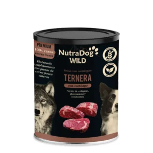 Lata de comida húmeda NutraDog Wild Ternera con Cartílago para perros, elaborada con carne fresca y fuente natural de colágeno, glucosamina y condroitina.