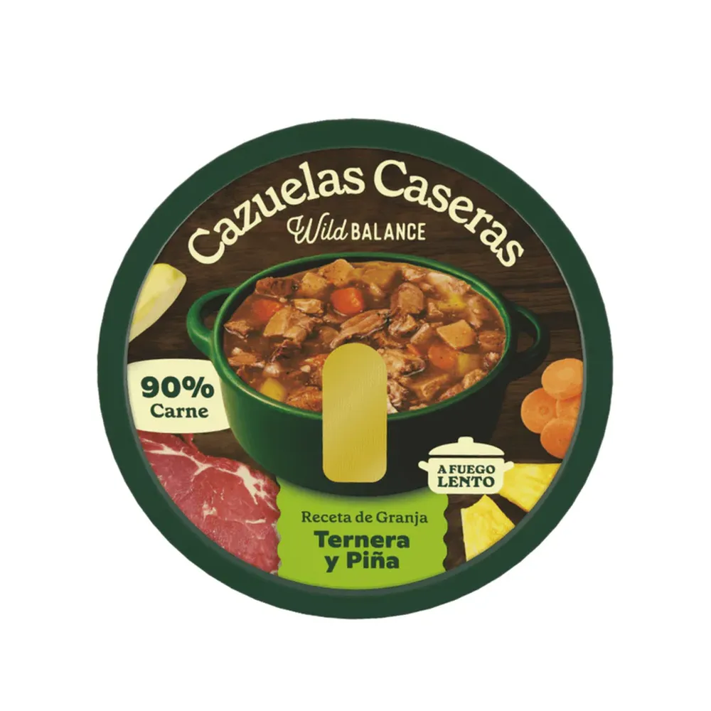 Comida húmeda para perros Wild Balance Cazuelas Caseras de ternera y piña, receta natural cocinada a fuego lento.