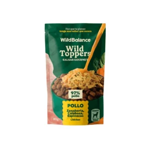 Salsa topper para perros Wild Balance Wild Toppers de pollo con zanahoria, calabaza y espinacas, complemento natural para mejorar el pienso seco.