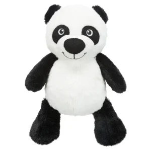 Juguete de peluche para perros con forma de panda blanco y negro, suave y mullido, ideal para jugar, morder y acompañar a perros pequeños y medianos.