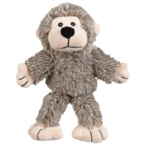 Juguete de peluche para perros con forma de mono marrón, suave y mullido, ideal para jugar, morder y acompañar a perros pequeños y medianos.
