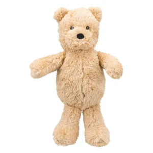 Juguete de peluche para perros con forma de oso beige, suave y mullido, ideal para jugar, abrazar y acompañar a perros pequeños y medianos.