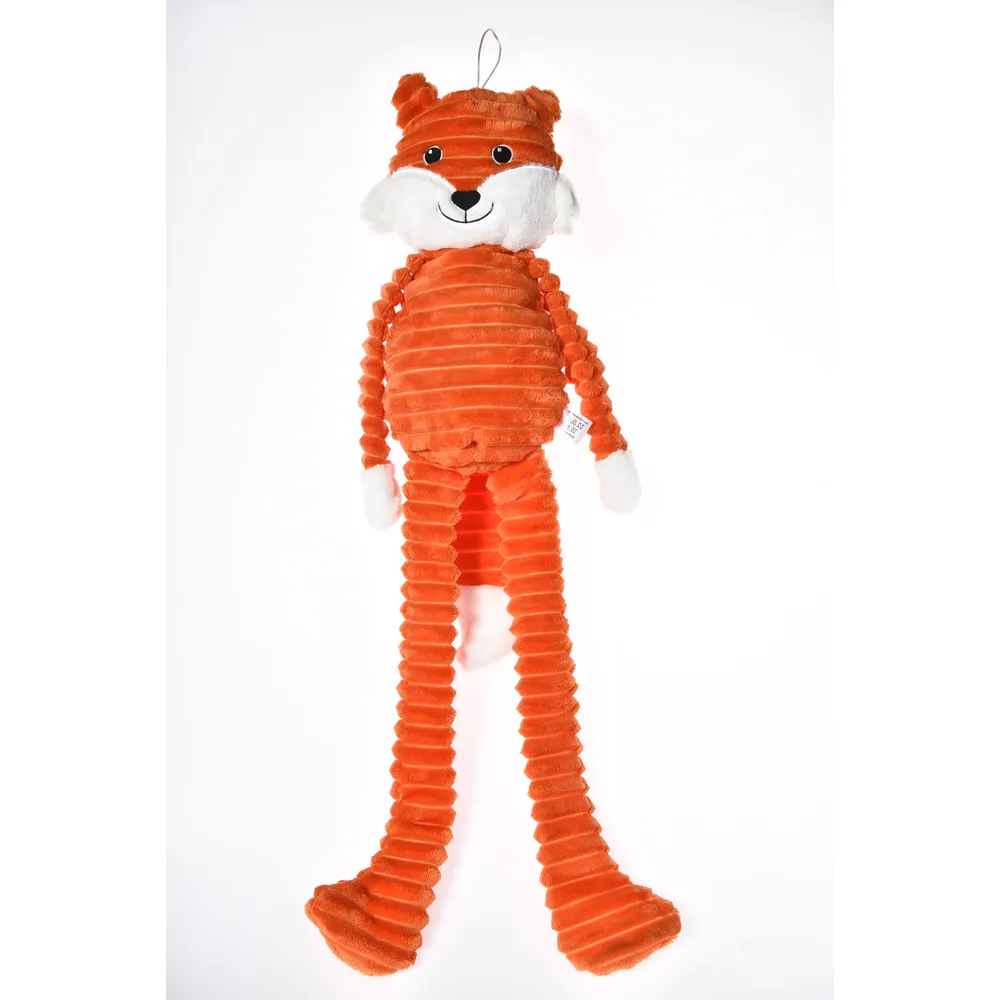 Peluche XXL con forma de zorro naranja para perros de Bubimex, juguete suave y alargado ideal para morder, lanzar y entretener a tu mascota.