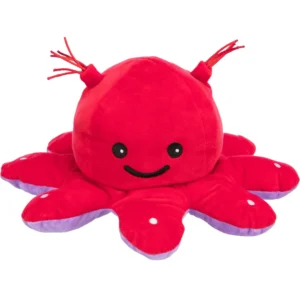 Juguete de peluche para perros con forma de pulpo rojo y tentáculos suaves, ideal para jugar, abrazar y estimular el entretenimiento de perros pequeños y medianos.